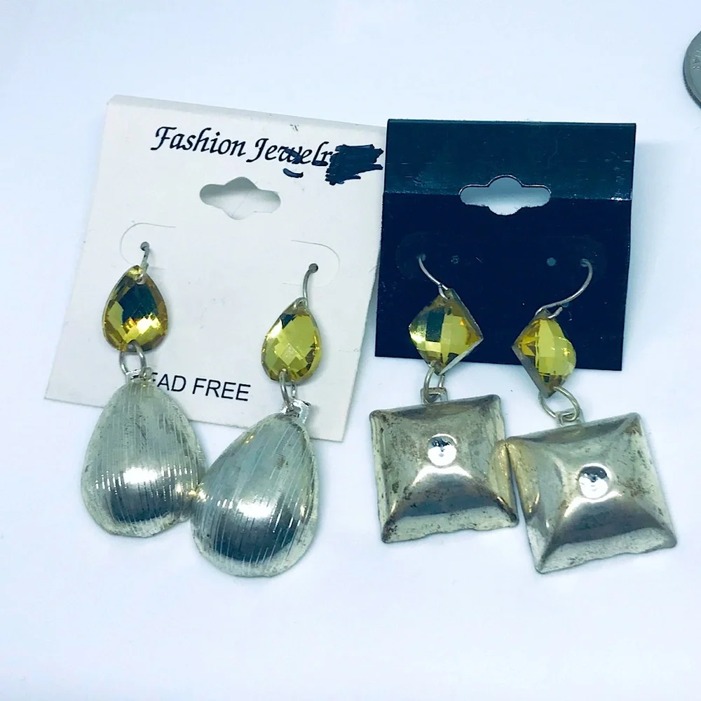 Vintage Costume Jewelry Earrings Acrylic Crystal Stones in Metal Setting Rare